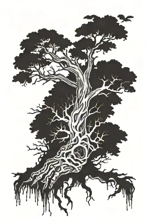life and death tree, dead mans hand,  tattoo design idea
