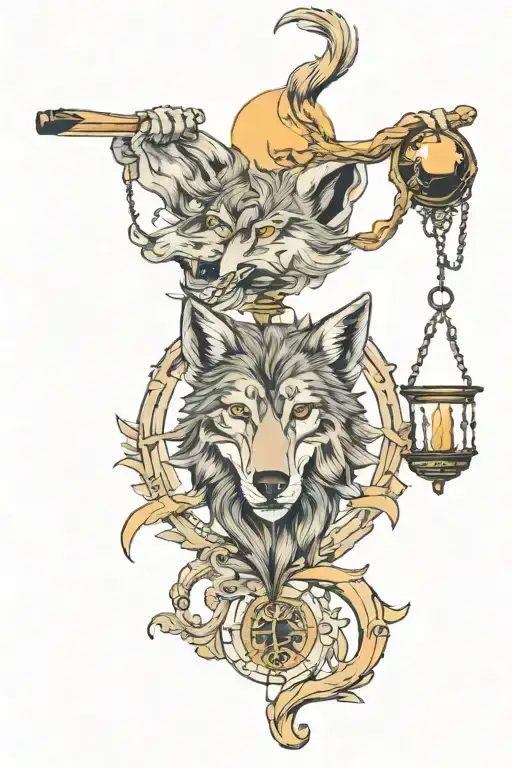 wolf and libra zodiac sign tattoo design idea