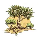The olive tree, which indicates patience and contentment, extends roots connected to the veins of the hand tattoo design idea
