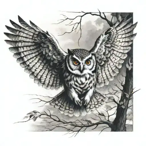 owl flying tattoo design idea