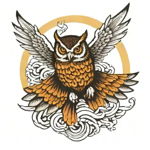 owl flying tattoo design idea