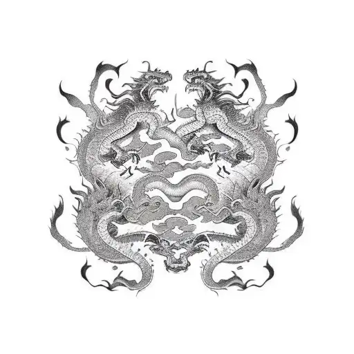 dragon and tiger suminagashi tattoo design idea