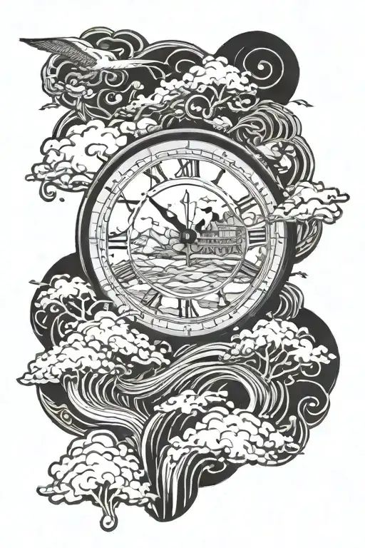 noahs ark storm clock face merge together tattoo design idea