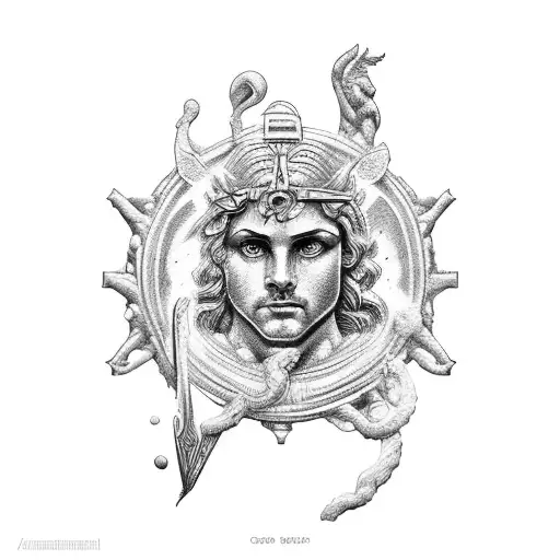  To add a touch of Greek mythology, consider incorporating small depictions of Greek gods or goddesses, such as Apollo,  tattoo design idea