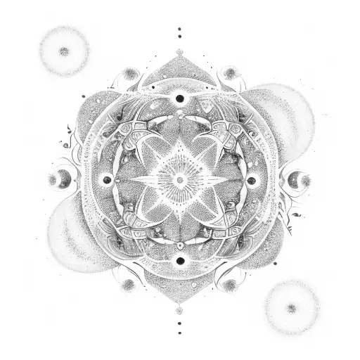 Surrounding the tree and mandala, include swirling cosmic elements like stars, galaxies, and celestial bodies to represe tattoo design idea