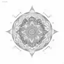 Surrounding the tree and mandala, include swirling cosmic elements like stars, galaxies, and celestial bodies to represe tattoo design idea