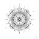 Surrounding the tree and mandala, include swirling cosmic elements like stars, galaxies, and celestial bodies to represe tattoo design idea