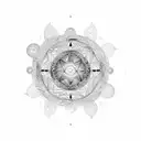 Surrounding the tree and mandala, include swirling cosmic elements like stars, galaxies, and celestial bodies to represe tattoo design idea