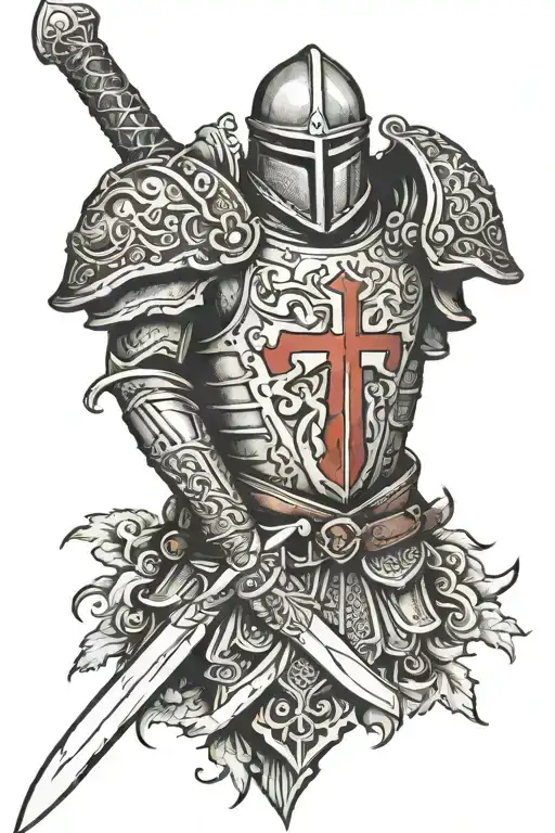 Crusader templar armor holding a sword tattoo design idea