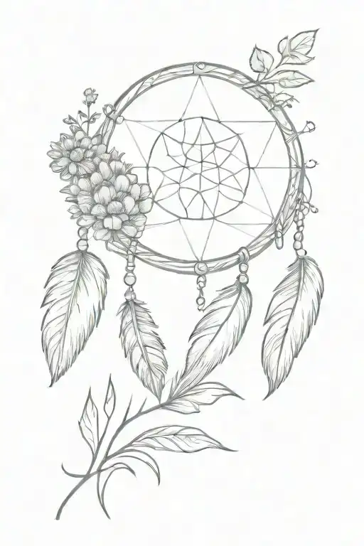 A small fineline ornamental tattoo of a dreamcatcher and a dandelion combined  tattoo design idea