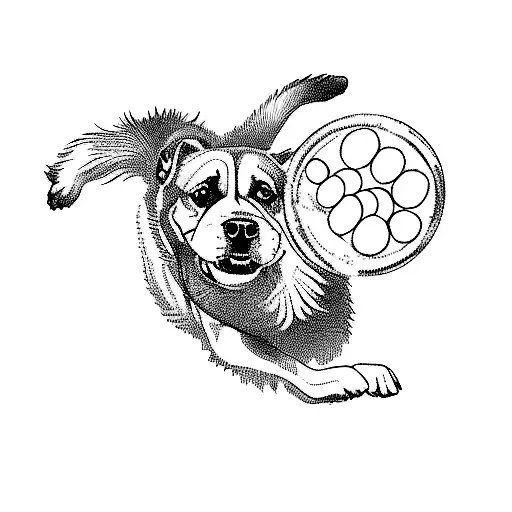 a dog catching a frisbee tattoo design idea