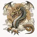 dragon with wind and clouds tattoo design idea