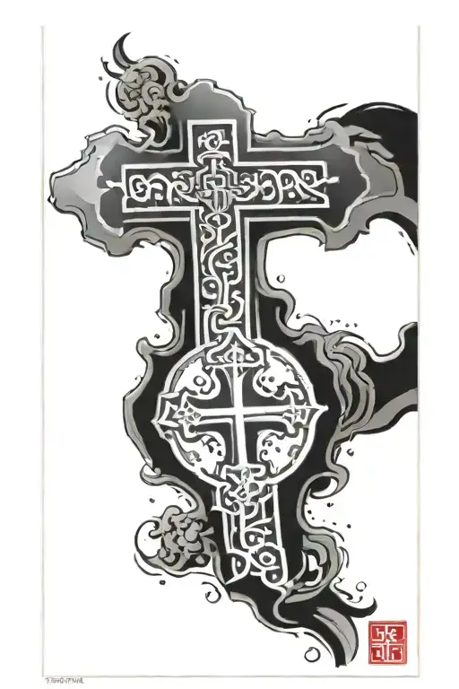 Orthodox Christianity cross in front tattoo design idea