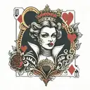 queen of hearts playing card with woman inside tattoo design idea