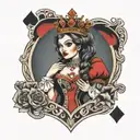 queen of hearts playing card with woman inside tattoo design idea