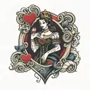 queen of hearts playing card with woman inside tattoo design idea