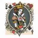 queen of hearts playing card with woman inside tattoo design idea