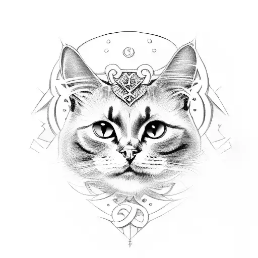A black cat, a whithe cat, a shield, a sword, laurel wreath, ascension, darkness tattoo design idea
