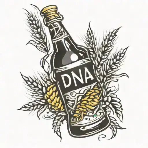 DNA, Beer bottle, wheat tattoo design idea
