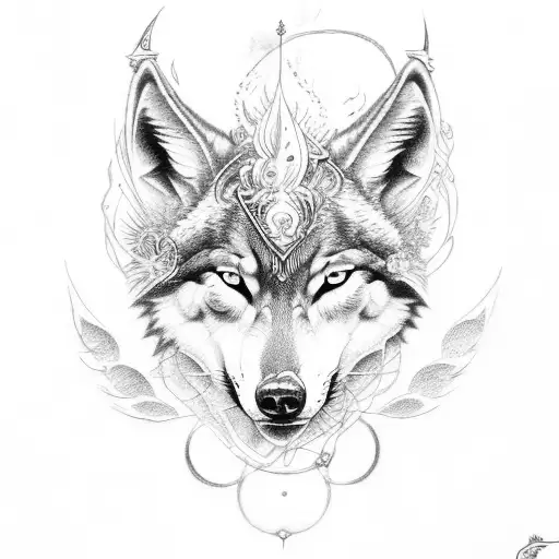 Freya goddess with wolf and entangled flames tattoo design idea