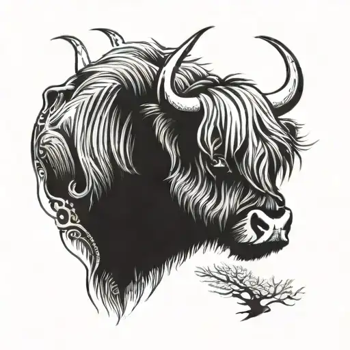 highland cow with edinburgh castle in background tattoo design idea