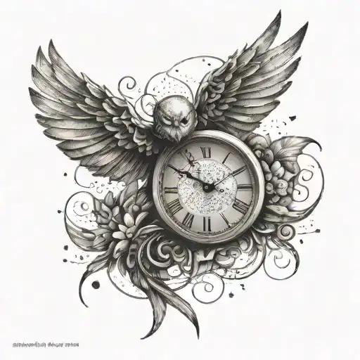 A clock with wings representing the fleeting nature of time and the importance of seizing the moment tattoo design idea