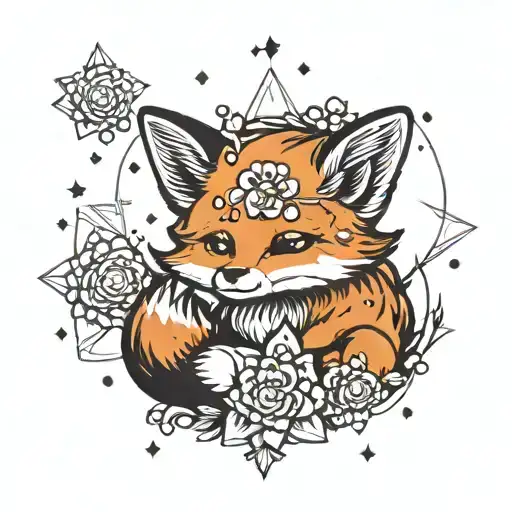 a kawai fox baby watching stars  tattoo design idea
