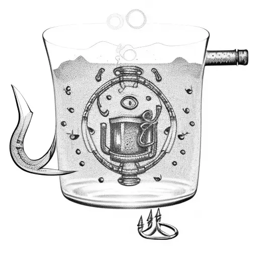 Beer mug with fishing hooks as handles tattoo design idea
