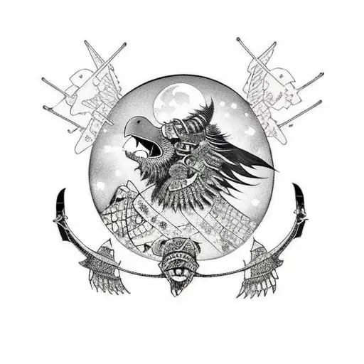 samurai with ravens over a moonlight with a turtle shell armor tattoo design idea