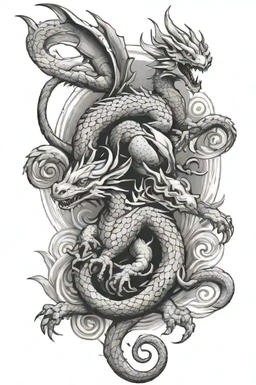 earth dragon and wood dragon with fire rabbit and water rabbit  tattoo design idea