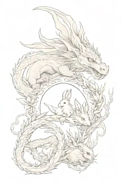 earth dragon and wood dragon with fire rabbit and water rabbit  tattoo design idea