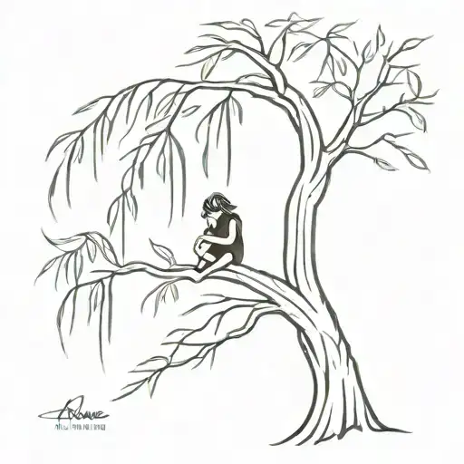 Weeping Willow tree with little kid underneath  tattoo design idea