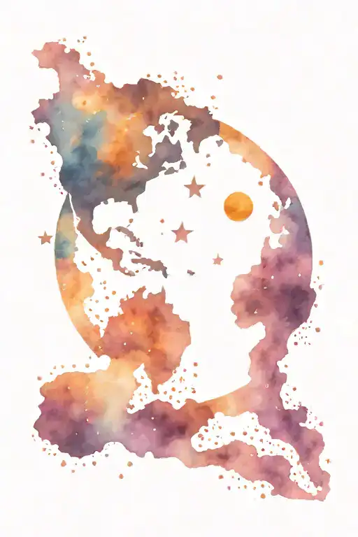 full space themed tattoo with galaxies earth showing Australia with the sun rising behind earth and the moon in distance tattoo design idea