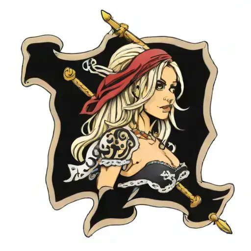 A tattoo that looks like Britney Spears up close but a pirate flag from far away tattoo design idea