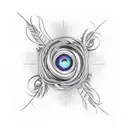 infinity loop with feather with names Izabella and Violet  tattoo design idea