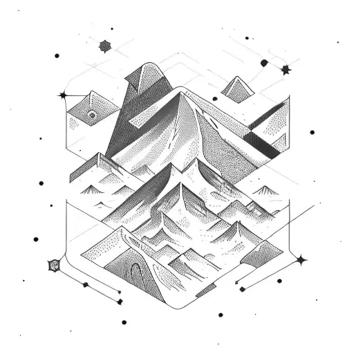 above the mountains, the stars of the constellation Gemini next to the northern light tattoo design idea