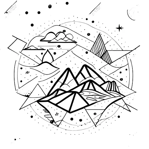 above the mountains, the stars of the constellation Gemini next to the northern light tattoo design idea