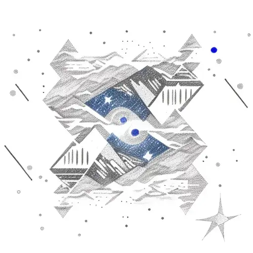 above the mountains, the stars of the constellation Gemini next to the northern light tattoo design idea