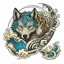yin Yang wolf ocean waves tattoo design idea
