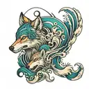 yin Yang wolf ocean waves tattoo design idea