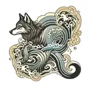 yin Yang wolf ocean waves tattoo design idea