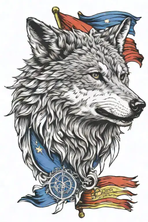 dacic wolf with romanian flag tattoo design idea