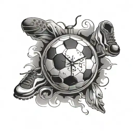 A soccer ball morphing into a clock with the hands pointing to the time of your daughter's birth tattoo design idea