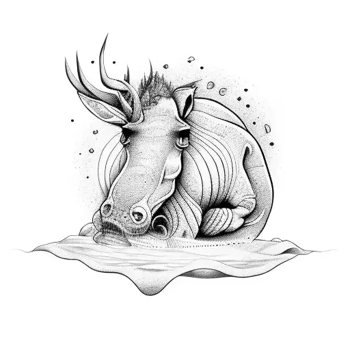 hippocampe avec un clés de sol et des touches de clavier sur la clé de sol  tattoo design idea