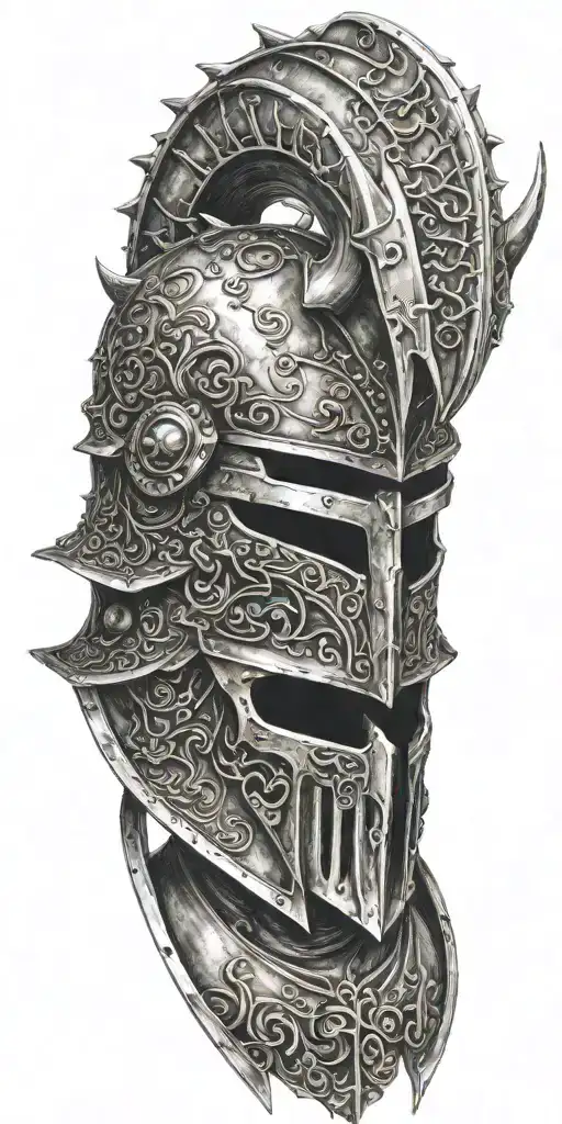 knight helmet with demon horns, gothic tattoo design idea
