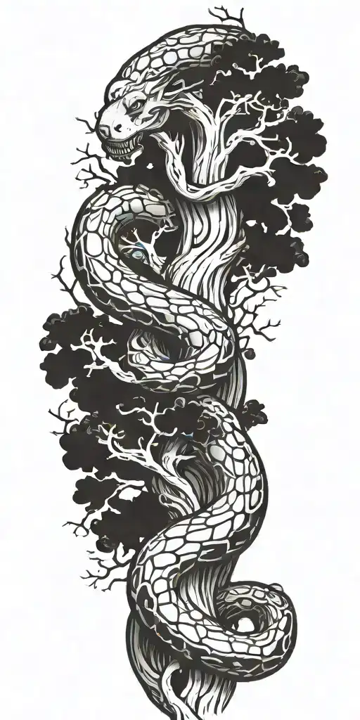 tree bark, serpent wrapped around arm  tattoo design idea