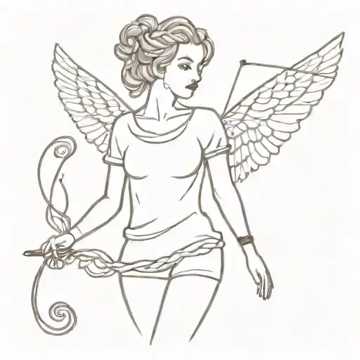 Cupid with braids in oversized T-shirt   tattoo design idea