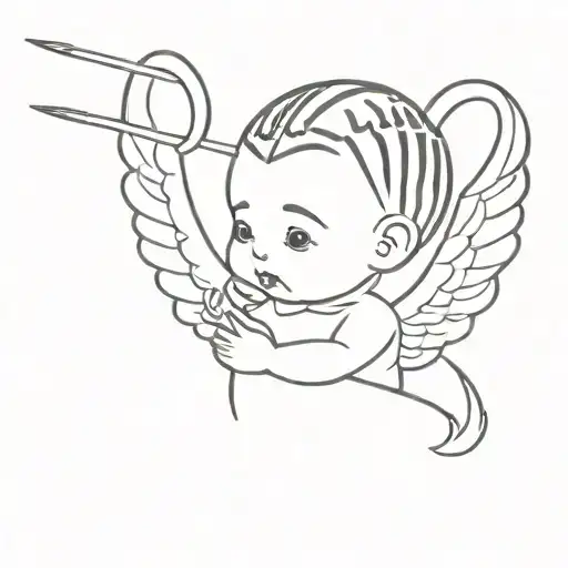 simple baby Cupid with cornrows in oversized T-shirt  tattoo design idea