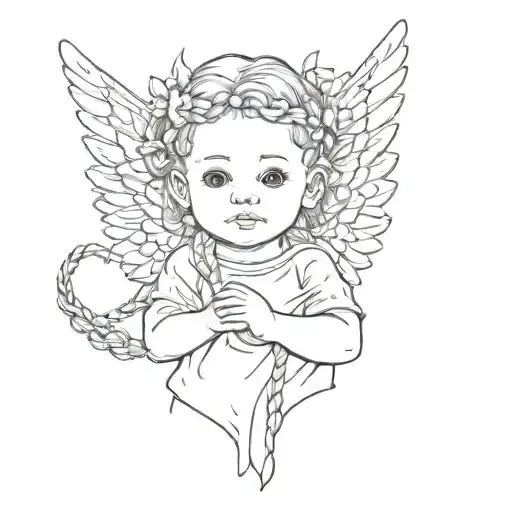 baby Cupid with braids in oversized T-shirt  tattoo design idea