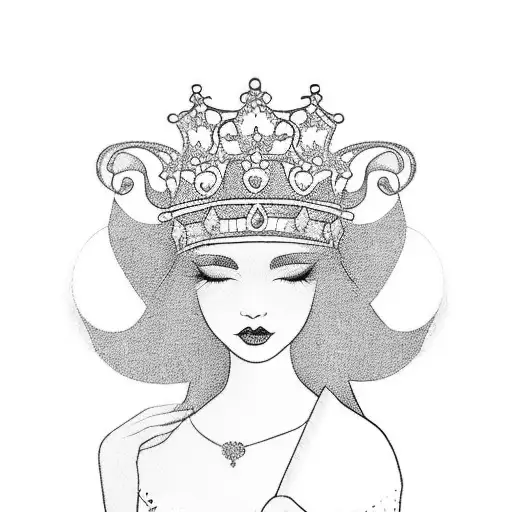 A playful design featuring a spoiled princess wearing a pink crown and holding a shopping bag filled with her favorite things tattoo design idea